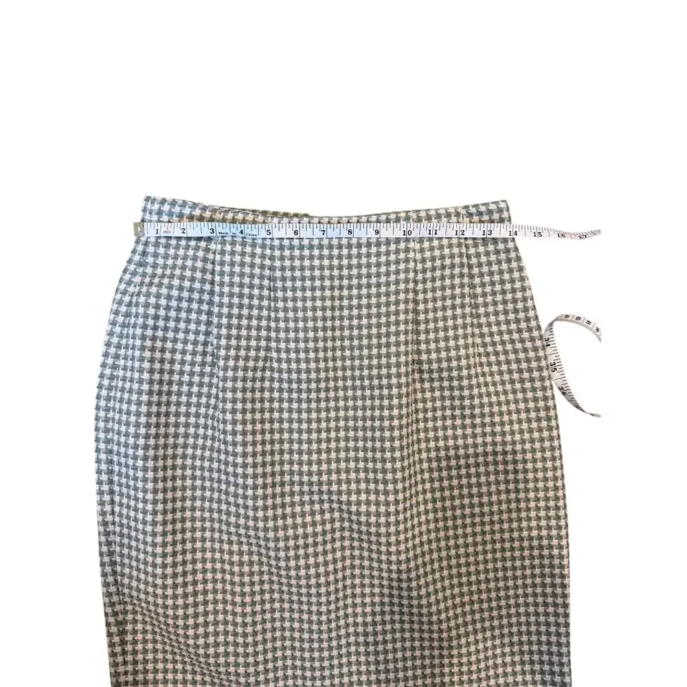 Vintage Barami Sage Green Houndstooth Skirt Suit Set Size 8